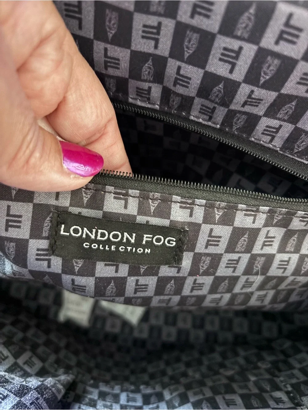 London Fog Black & Charcoal Check Dome Satchel
